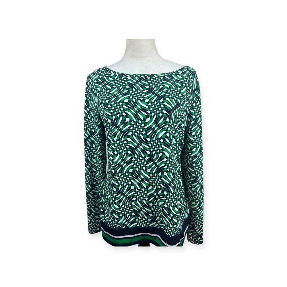 Michael Kors green geometric print zip top size large